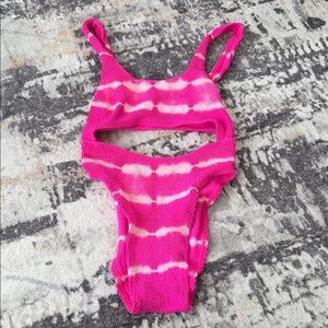 Bond-eye Pink Tie-Dye Cutout Swimsuit